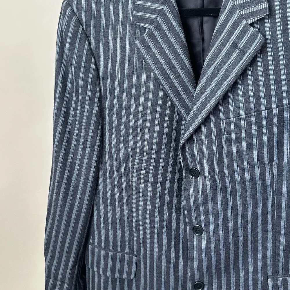 VINTAGE BROOKS BROTHERS CLASSIC BLUE STRIPED BLAZER JACKET ITALIAN WOOL SILK/L - Picture 5 of 9
